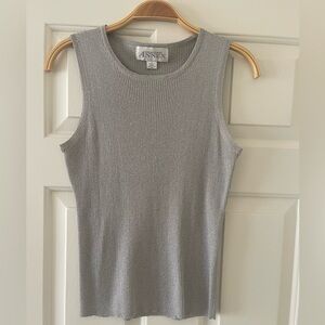 Casual Corner Silk Light Gray with Silver Metallic Ribbed Sleeveless Sweater
